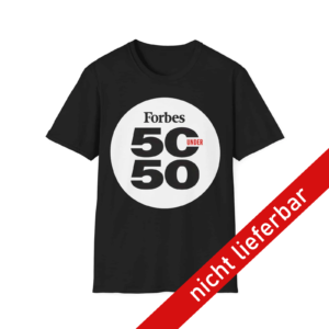 Ein weißes Unisex-T-Shirt mit dem „50under50“-Logo in einem schwarzen Kreis und einem roten, diagonal verlaufenden Schriftzug mit der Aufschrift „nicht lieferbar“, der darauf hinweist, dass das Produkt nicht verfügbar ist.
